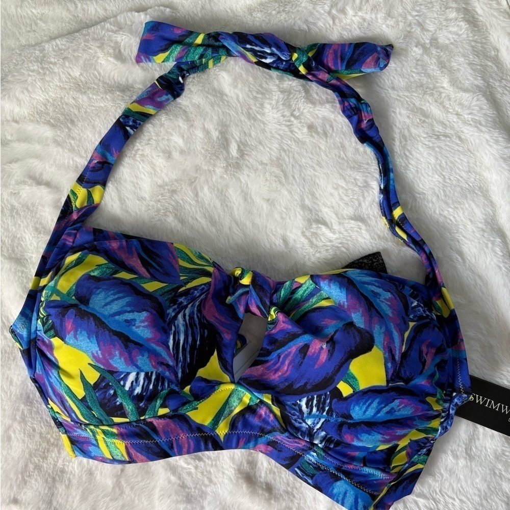 NWT City Chic Halter Tie Knot Vibrant Tropical Bikini Swimsuit Top, Size: XS